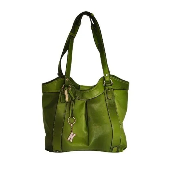 LIZ CLAIBORNE GREEN SHOULD BAG HANDBAG with K KEYCHAIN - Picture 4 of 6